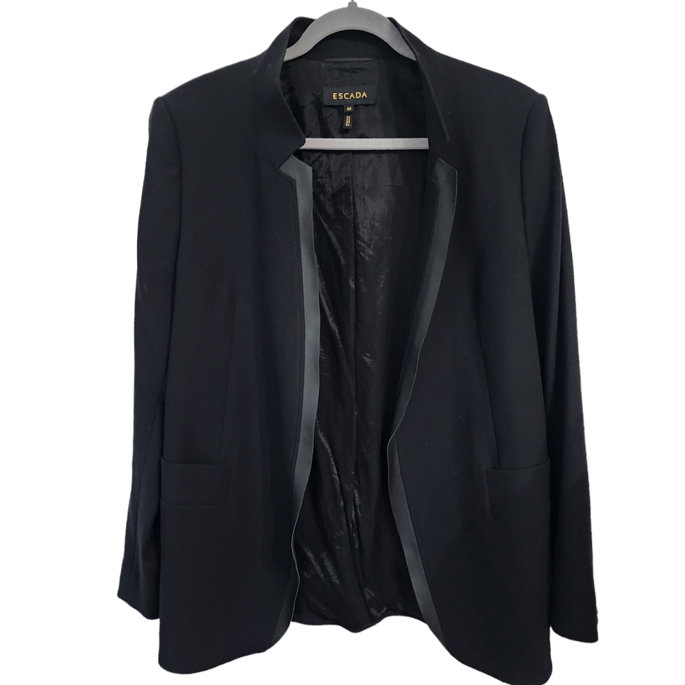 EUC Escada Black Leather Trim Wool Blend Babaasi Blazer - Picture 7 of 10